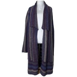 Chicos Sweater Womens XL 16 Open Front Long Duster Cardigan Ribbed Striped